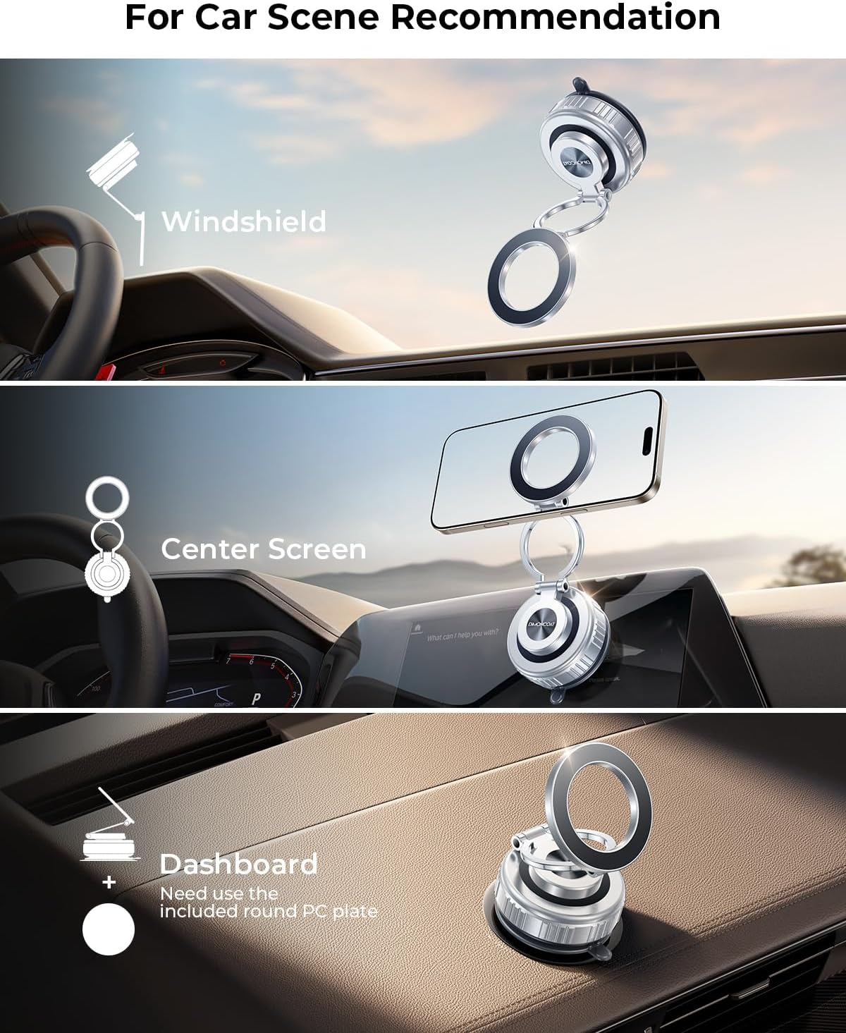 DIMONCOAT 2025 Upgraded 360° Rotation Vacuum Magnetic Phone Holder for Car,for Suction Cup Phone Mount Stand [109+LBS Strongest Suction & Magnetic] Adjustable Swivel Lock, for Your Car/Mirror