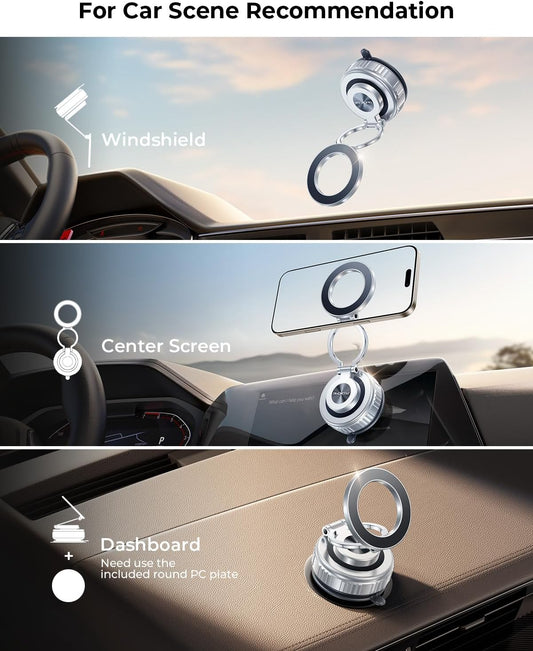 DIMONCOAT 2025 Upgraded 360° Rotation Vacuum Magnetic Phone Holder for Car,for Suction Cup Phone Mount Stand [109+LBS Strongest Suction & Magnetic] Adjustable Swivel Lock, for Your Car/Mirror