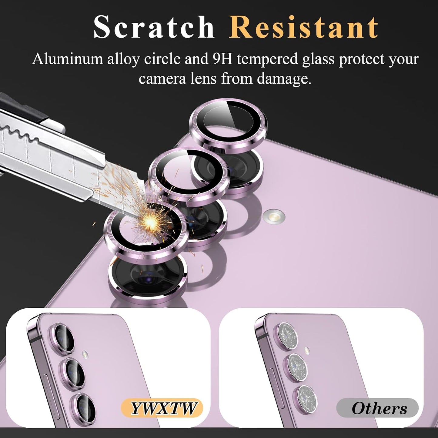 YWXTW Camera Lens Protector for Samsung Galaxy S24 / S23 / S23 Plus, [NOT for S24 Plus] 9H Tempered Glass Metal Individual Ring Camera Screen Protector for S24 Accessories (Lavender)