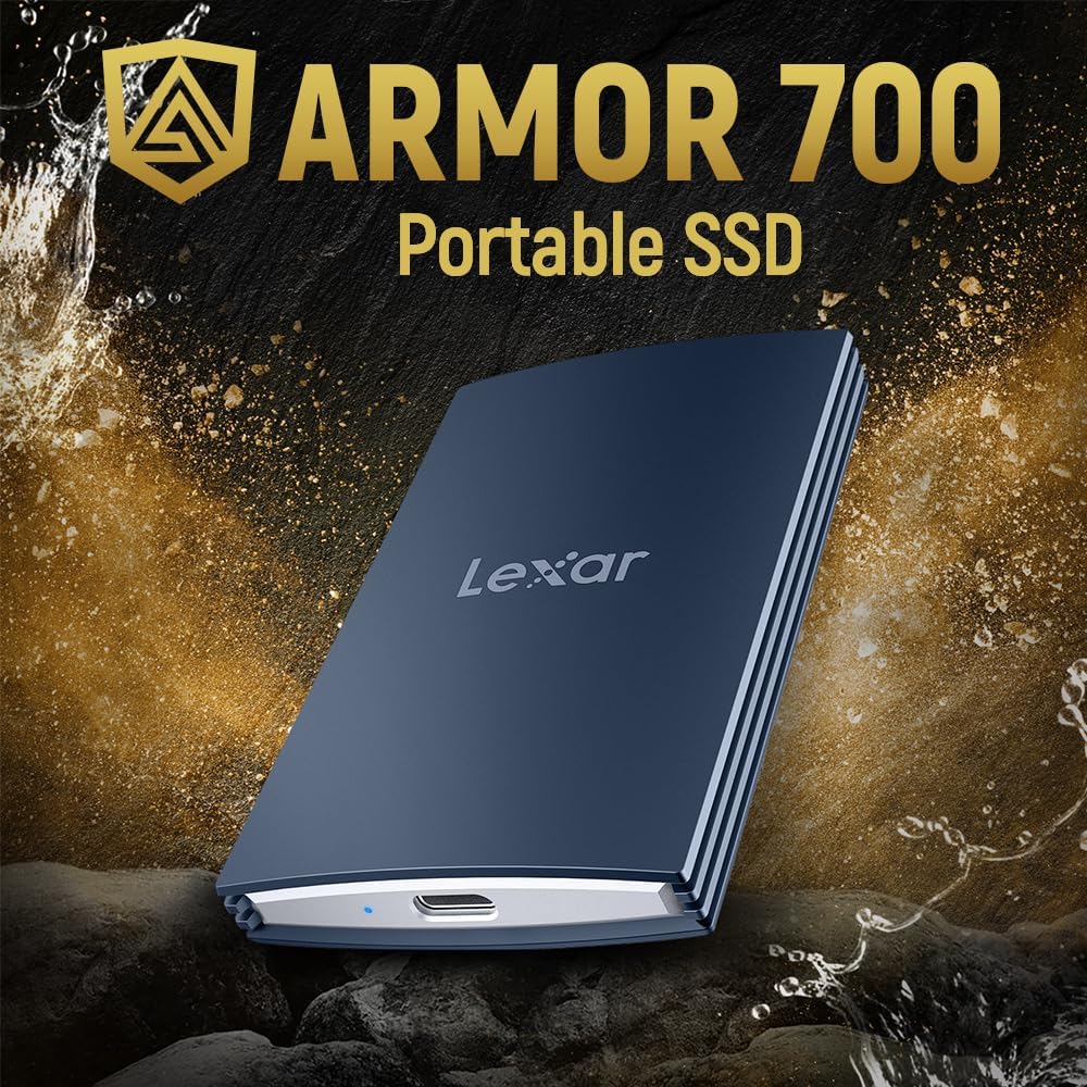 Lexar 4TB Armor 700 Portable SSD, Up to 2000MB/s, USB 3.2 Gen 2x2, Rugged, IP66 Water & Dust Resistance, Compatible w/iPhone 15/16, Cameras, Gaming, External SSD, Dark Blue (LAR700X004T-RNLNU)