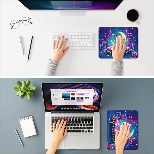 ITNRSIIET Mouse Pad Non-Slip Rubber Base Smooth Surface Stitched Edges Waterproof Durable Compatible with All Mice for Office & Gaming, Desk Accessory, 10.2x8.3x0.12 inch, PixelPartyCat