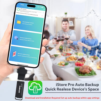 Auto-Backup All Devices Photo Stick 512GB iStore Pro, Real Capacity 4-in-1 iPhone Photo Memory Stick USB Flash Thumb Drive for Photos, Videos & Contacts for iPhone, iPad, Android, PC, Tablets