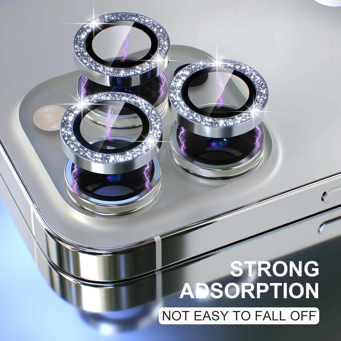 Choiche [3+1 for iPhone 13 Pro/iPhone 13 Pro Max Camera Lens Protector Bling, 9H Tempered Glass Camera Cover Screen Protector Metal Ring Decoration Accessories (Glitter-Silver)