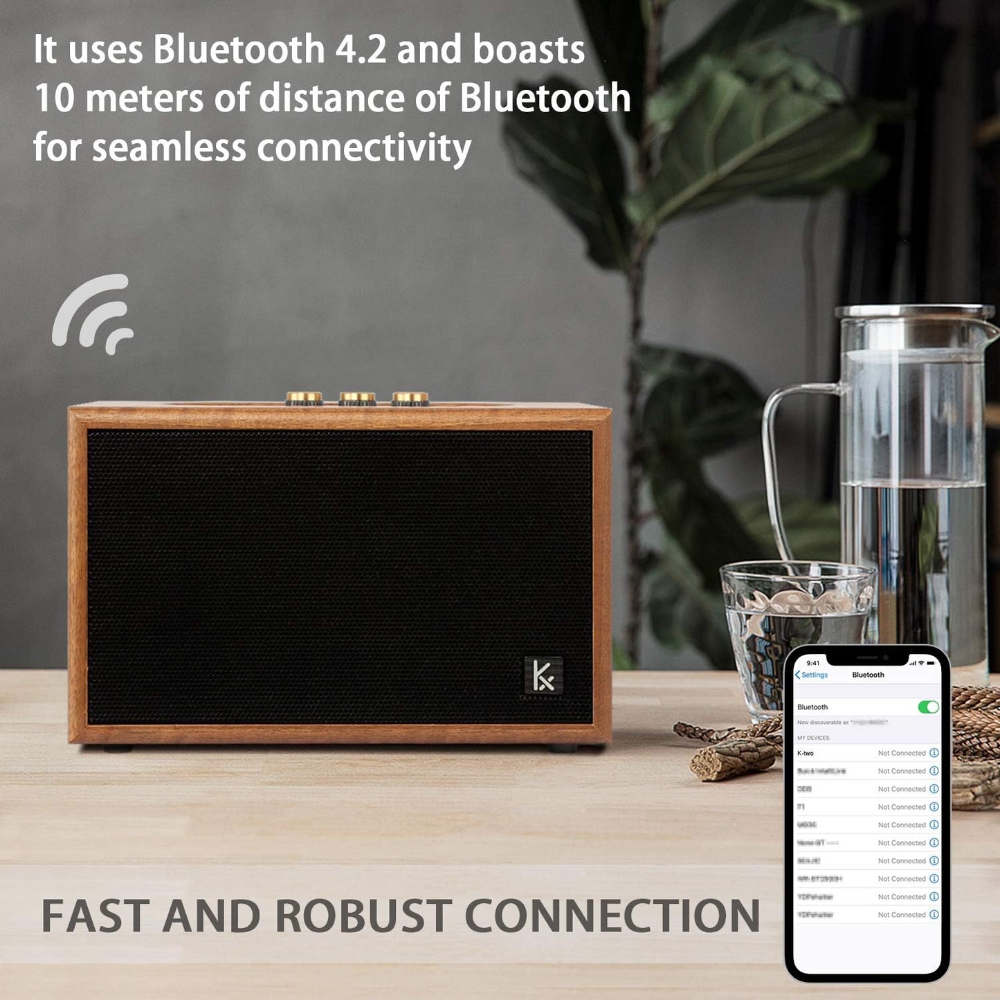 Retro Wooden Bluetooth Speaker, KONEX 40W Vintage Portable Wireless Speaker, Bluetooth 4.2 Heavy Bass Music Player, 20H Long Playtime, Outdoor Speaker for Home, Office, Party, Gift for Friend