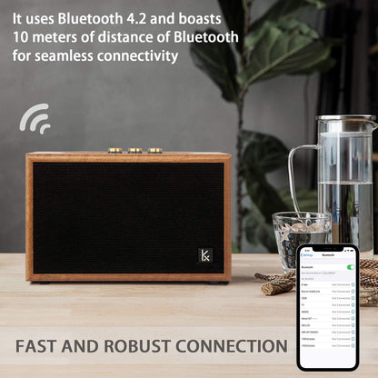 Retro Wooden Bluetooth Speaker, KONEX 40W Vintage Portable Wireless Speaker, Bluetooth 4.2 Heavy Bass Music Player, 20H Long Playtime, Outdoor Speaker for Home, Office, Party, Gift for Friend