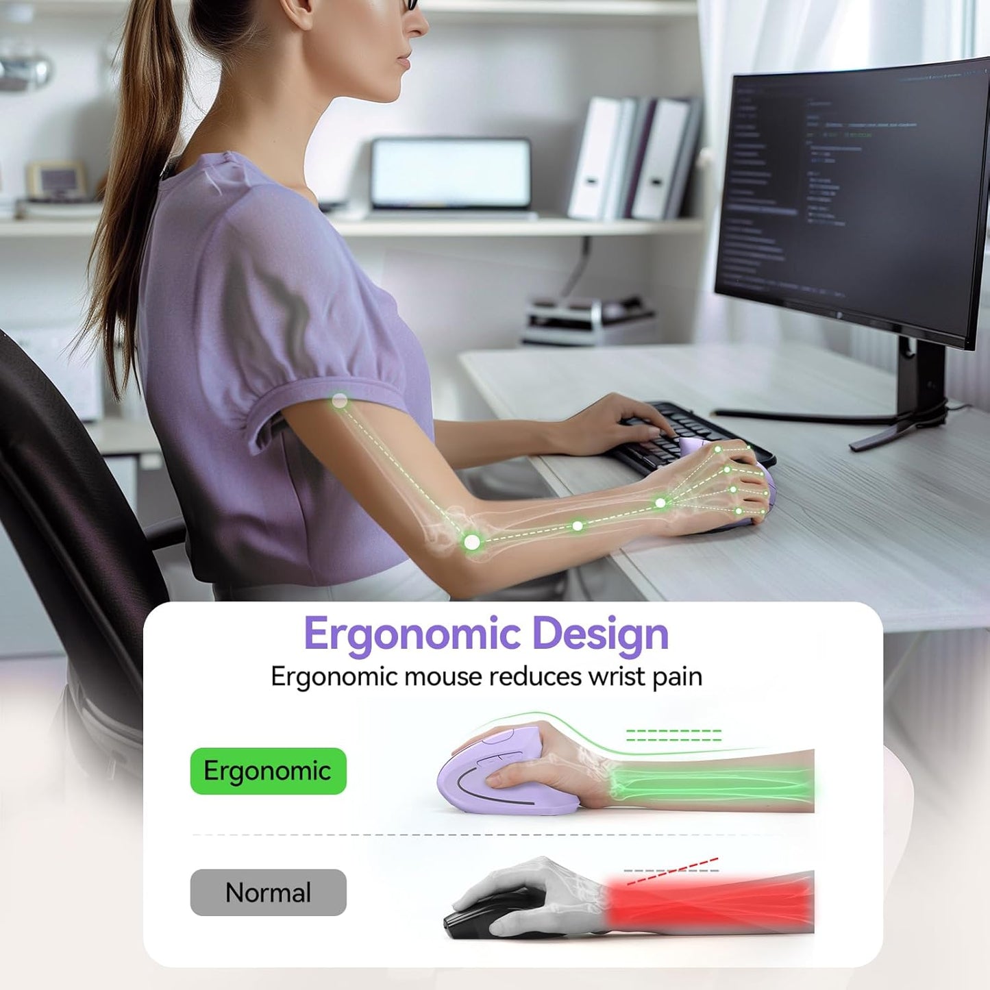 TECKNET Ergonomic Mouse Wireless, Rechargeable Mouse Wireless Silent for Carpal Tunnel Right Hand, 2.4GHz USB Vertical Mouse Wireless for Laptop, 5 Adjustable 4800 DPI, Computer, MacBook, Desktop