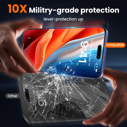 UniqueMe for iPhone 16 / iPhone 15 Privacy Screen Protector - [Military Grade Shatterproof & 9H+ Hardness] Screen Protector 16/15 Tempered Glass Full Coverage Protection, Easy to install, 2 Packs