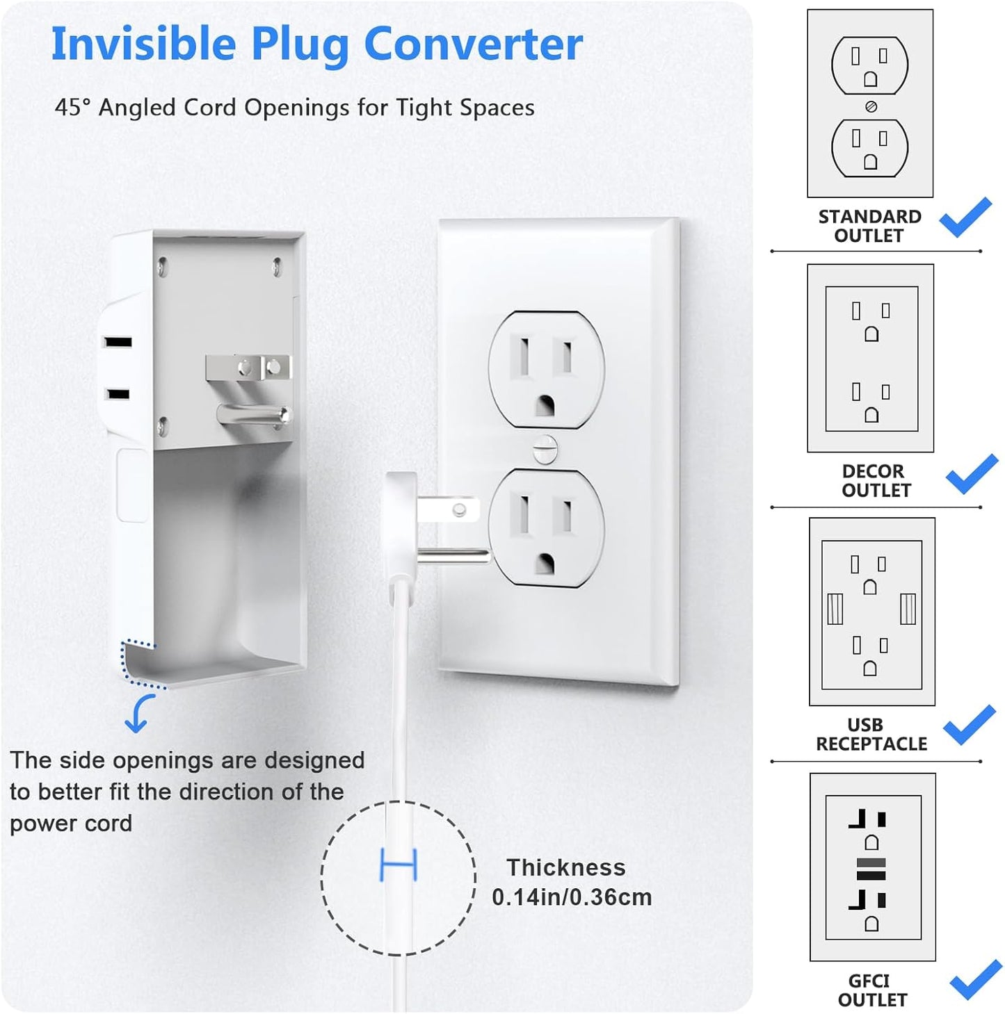 Power Strip Surge Protector with Flat Extension Cord Outlet Cover 6 AC Outlets(3 Wall Outlets Extender) 3 USB Ports (2USB C), 1050 Joules, Multi Plug for Home Office College Dorm Room Essential