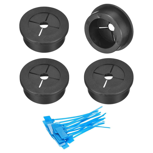 uxcell 4Pcs Cable Cord Grommet, 1-1/8"(28mm) Rubber Desk Grommets Wire Pass Through Hole Cover with Marked Cable Ties for Home Office Cable Wire Protection, Black