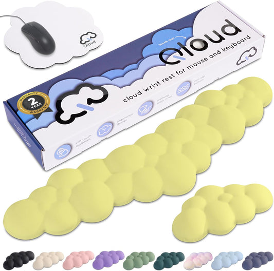 Qloud Cloud Wrist Rest Keyboard Wrist Rest for Computer Keyboard Pad, Cloud Keyboard Wrist Rest, Wrist Pad for Keyboard, Memory Foam, Non Slip Base, Comes with Mouse Pad - Yellow