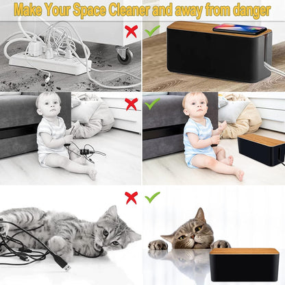 YUANYE Cable Management Box 2 Pack with 122 Cable Clips Set, Large Cord Organizer Box Hide Power Strip for Computer, Router, USB Hub and Under Desk Power Strip, Safe ABS Material Cord Management