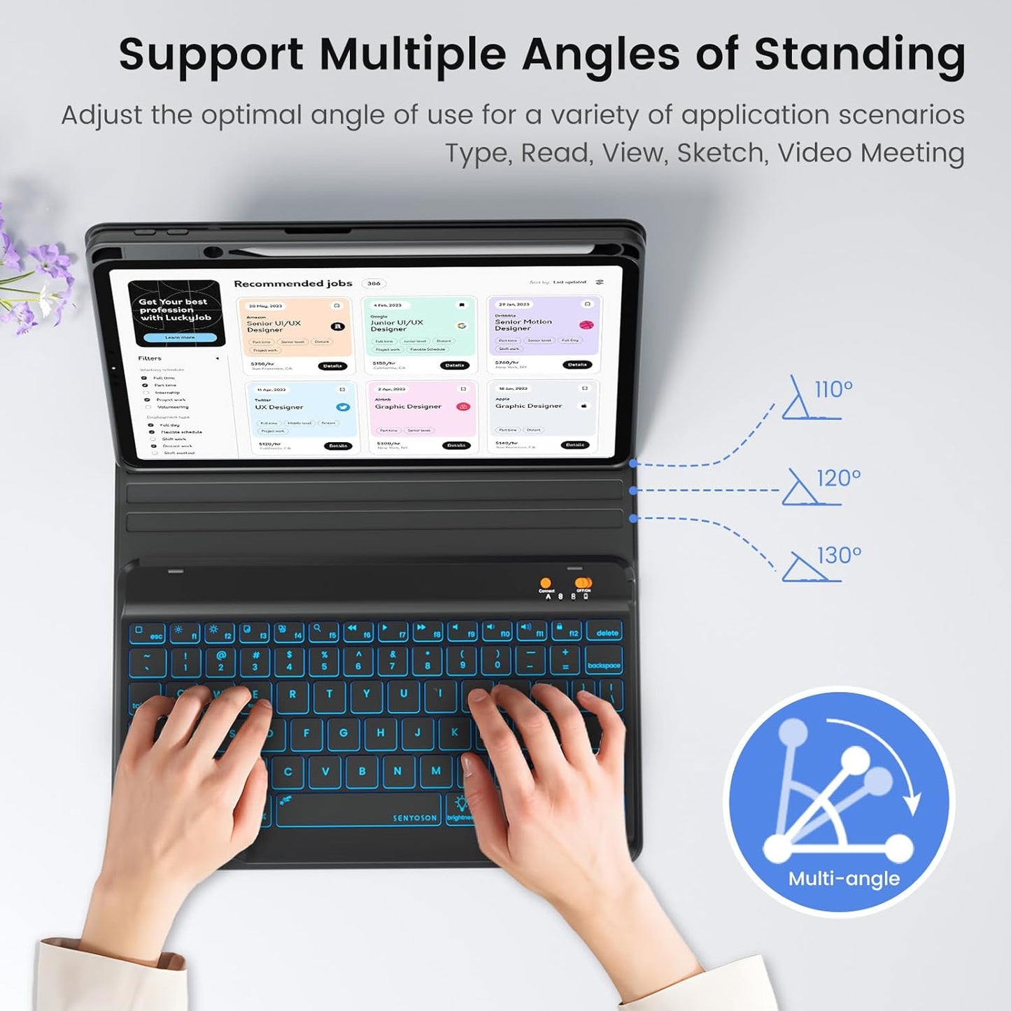 BLUTLOTUS for iPad 9th Generation Case with Keyboard 10.2 Inch - Backlit Wireless Detachable Folio Keyboard Cover with Pencil Holder for iPad 8th Gen/7th Gen/iPad Pro 10.5"/iPad Air 3rd Gen (Black)