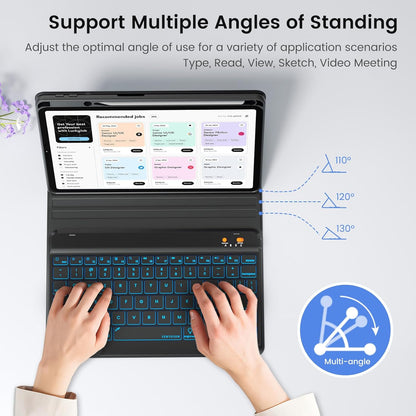 BLUTLOTUS for iPad 11th A16 10th Generation Case with Keyboard - 7 Colors Backlit Wireless Detachable Folio Keyboard Cover with Pencil Holder for iPad 11'' A16 2025 10th Gen 10.9 Inch 2022 (Black)
