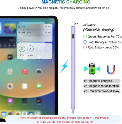 Pencil 2nd Generation Wireless Charging, HATOKU Pencil for iPad with Tilt & Palm Rejection, Magnetic Stylus Pen for ipad Air M3/3/4/5, iPad mini 5/6, ipad 6/7/8/9/10/11 Gen, ipad Pro 11/12.9 (Purple)