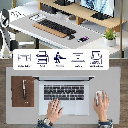 PU Leather Desk Pad Protector Gaming Mouse Pad Non Slip Desk Mat for Keyboard and Mouse Waterproof Desk Writing Pad for Office and Home Desk Accessories(Gray, 23.6 * 11.8)