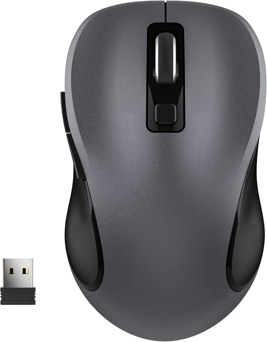 WisFox 2.4G Wireless Mouse for Laptop, Ergonomic Computer Mouse with USB Receiver and Type-C Adapter, 3 Adjustable Levels DPI, 6 Button Cordless Wireless Mice (Grey)