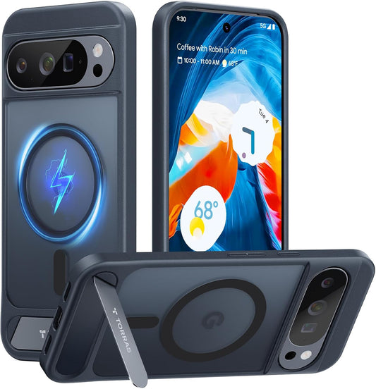 TORRAS Magnetic & Stand for Google Pixel 10 Pro XL Case, Fit for MagSafe, Military Grade Drop Protection, Slim Fit for Google Pixel 10 Pro XL Phone Case with Sturdy Kickstand, Translucent Matte Black