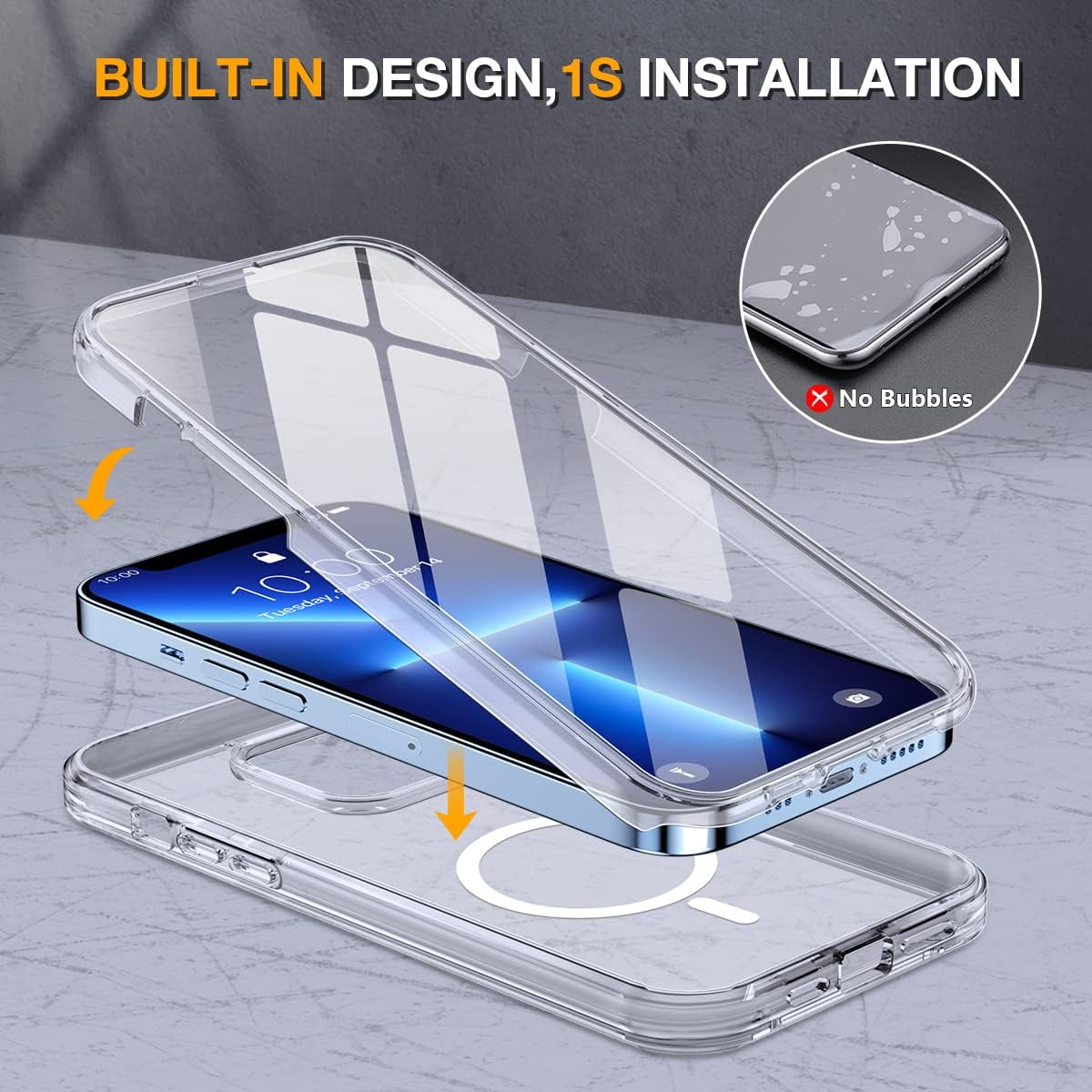 Miracase Magnetic for iPhone 13 Pro Max Case 6.7 inch, (Compatible with MagSafe) Upgrade Full-Body Clear Phone Bumper Case with Built-in 9H Tempered Glass Screen Protector, Magnetic Clear