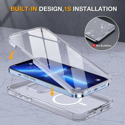 Miracase Magnetic for iPhone 13 Pro Max Case 6.7 inch, (Compatible with MagSafe) Upgrade Full-Body Clear Phone Bumper Case with Built-in 9H Tempered Glass Screen Protector, Magnetic Clear