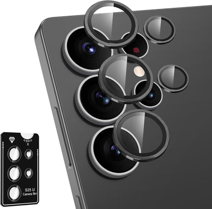 for Samsung Galaxy S25 Ultra Camera Lens Protector, Individual Metal Ring Tempered Glass Lens Cover, [Strong Adsorption] Scratch Resistant Ultra-Thin HD Clear Lens Cover, 1 Set-Black