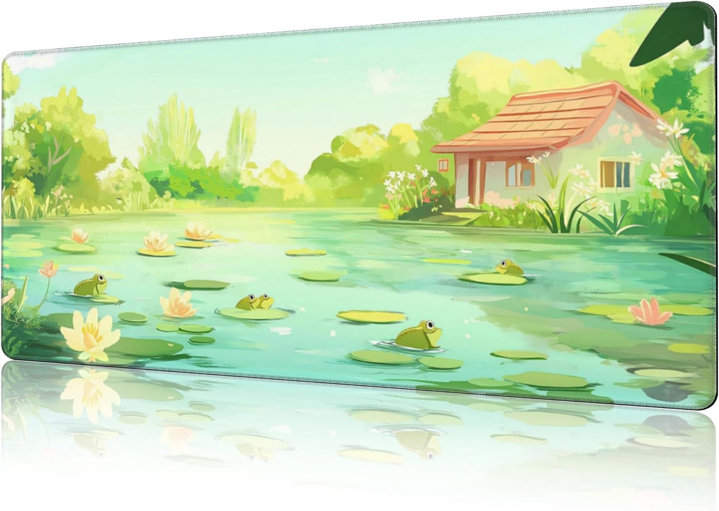 Mouse Pad Large Frog in The Water Non-Slip Game Desk Mat with Stitched Edge Laptop Keyboard Desk Pad for Work Home Gaming (35.4 x 15.7 Inches)