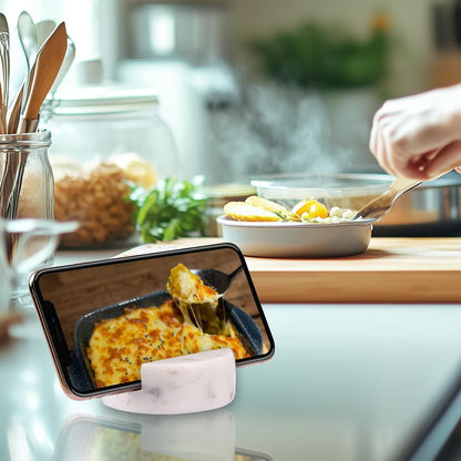 Marble Phone Stand for Desk - Cell Phone Holder for Nightstand Office Decor Compatible with iPhone 17 16 15 Pro Max iPad mini, Telephone Boho White Marble Kitchen Accessories