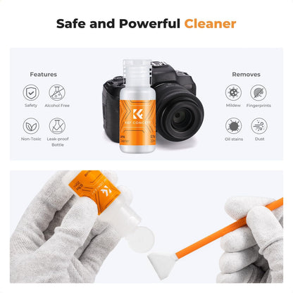 K&F Concept Professional Full Frame Sensor Cleaning Kit, Digital Camera Lens Cleaner Kit - 20ml Sensor Cleaner & 10 X 24mm Double-Tipped Full Frame Sensor Cleaning Swabs