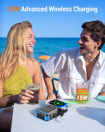 BLAVOR 45W Solar Charger Power Bank - 74000mwh Wireless Portable Charger Built-in Cables, PD QC Fast Charging Battery Pack with USB C for Cell Phones, Dual Flashlight & Carabiner for Camping, Hiking