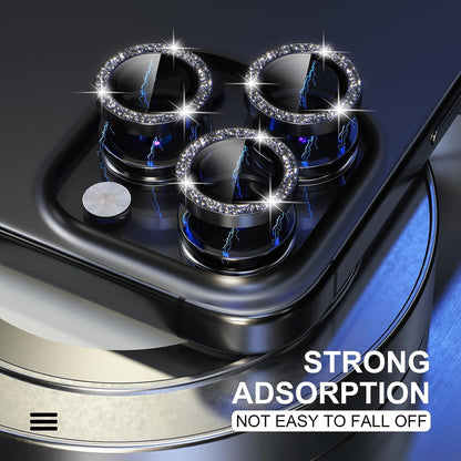 Choiche Compatible for iPhone 15 Pro/iPhone 15 Pro Max Camera Lens Protector Bling, 9H Tempered Glass Camera Cover Screen Protector Metal Ring Decoration Accessories (Glitter-Black)