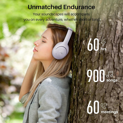 TOZO HT2 Hybrid Active Noise Cancelling Headphones, Wireless Over Ear Bluetooth Headset, 60H Playtime, Hi-Res Audio Custom EQ via App Deep Bass Comfort Fit Ear Cups, for Home Office Travel Purple