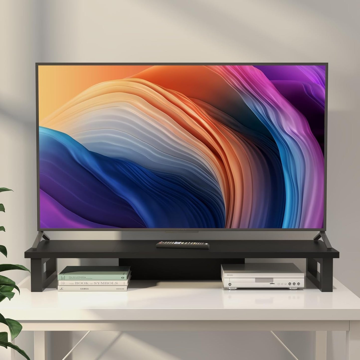 WESTREE Dual Monitor Stand Riser, Wood and Steel Monitor Stand Riser, Computer Monitor Stand for 2 Monitors, Multi-Purpose Desktop Storage Stand for Computer,Laptop,Printer,TV