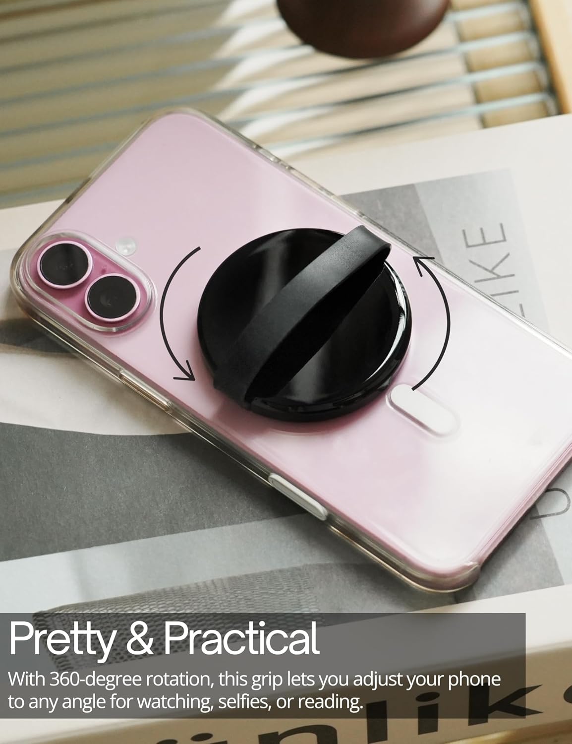 Heesch Magnetic Phone Grip for Back of Phone Ring Holder for Phone Case with Loop Finger Strap for iPhone 16 Pro Max Grip Magsafe Accessories, Black Loopy Phone Case