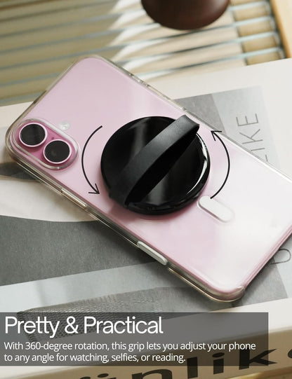 Heesch Magnetic Phone Grip for Back of Phone Ring Holder for Phone Case with Loop Finger Strap for iPhone 16 Pro Max Grip Magsafe Accessories, Black Loopy Phone Case