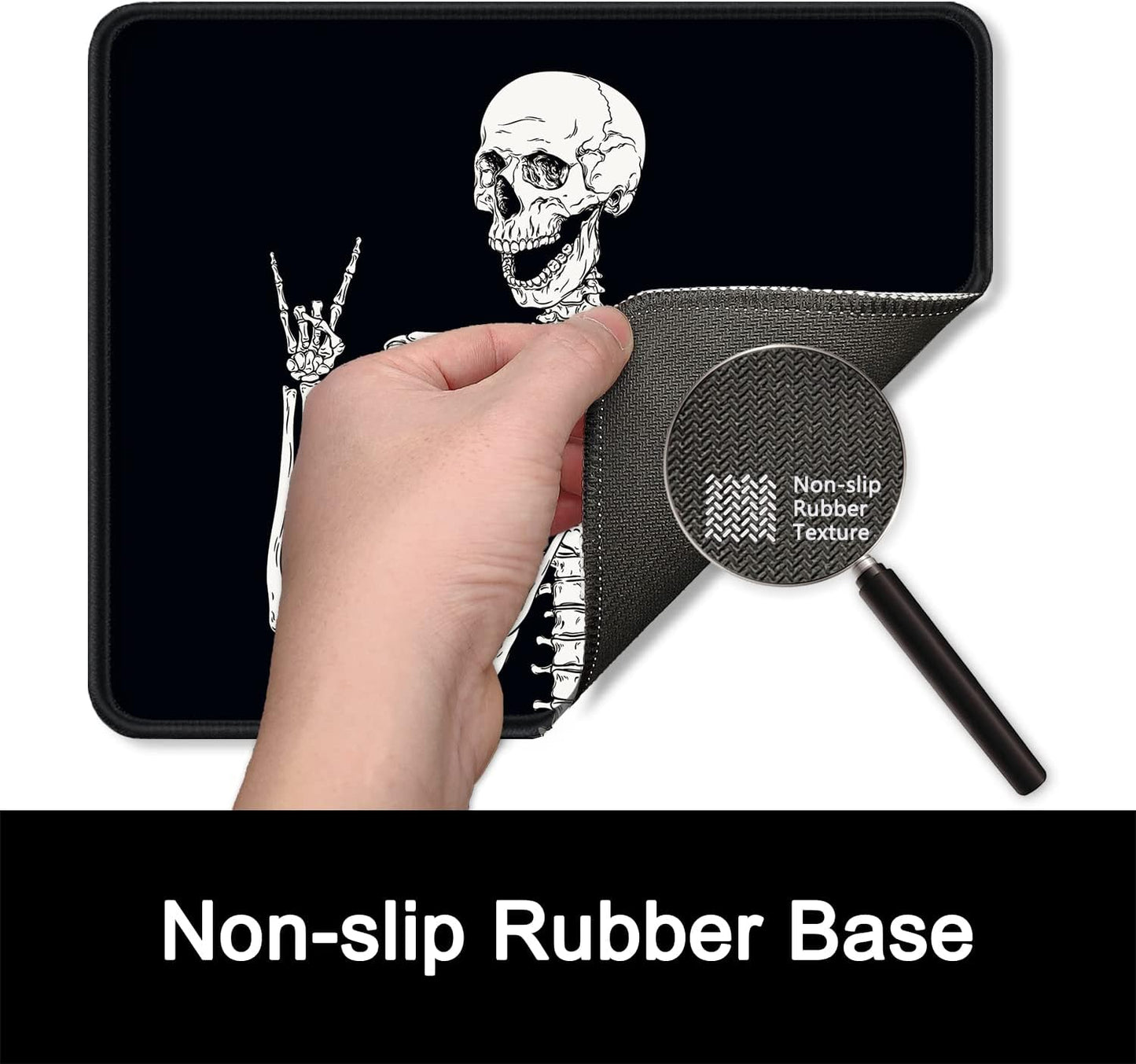 ITNRSIIET Mouse Pad with Stitched Edge Premium Textured Smooth Precise Operation Waterproof Washable Non-Slip Rubber Base Desktop Protection Mat, 10.2×8.3×0.12 inches, Human Skeleton