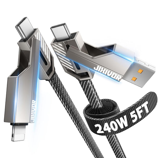 [One is Enough] 4-in-1 Compatible with USB C to Lightning Cable, 240W High-Speed Charging & Fast Data Transfer,CarPlay & Android Auto Support Multi Charger Cord Combo for iPhone/Samsung/iPad,5FT