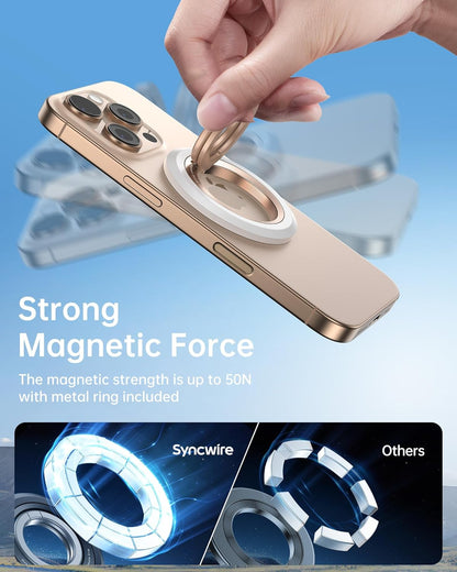 SYNCWIRE Magnetic Phone Ring Holder for MagSafe, 360° Rotation Dual Sided Magnet Grip Cell Phone Ring Stand Finger Kickstand Compatible with iPhone 16 15 14 13 12 Pro Max fits MagSafe - Pearl Gold
