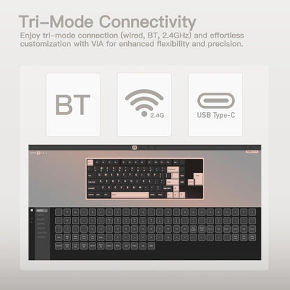 KEEBMONKEY WOBKEY Rainy 75 CNC Aluminum HMX/JWK/Cocoa Switches Triple-Mode Connectivity Mechanical Keyboard with Superior Acoustics, RGB/FR4/Silver SUS304/7000mAh/Cocoa Switch (Pro - Luna)