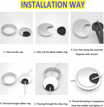 3 Pcs Satin Nickel Metal Cable Grommet, Zinc Alloy Desk Table Grommet Cable Cord Hole Cover for Home and Office, Fits 2inchs Hole 50MM Brushed Silver