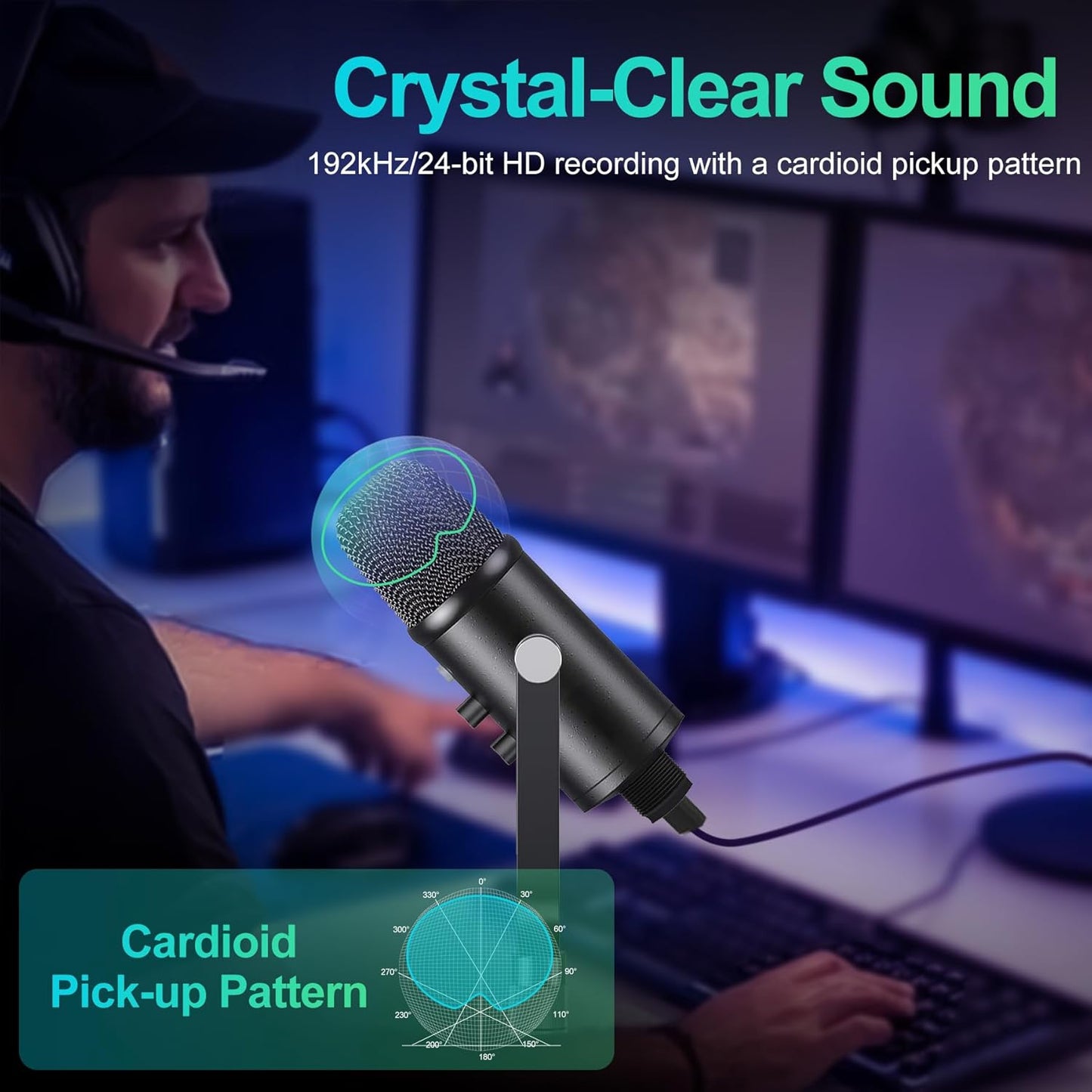 Mercase USB Condenser Microphone for PC, Mac, Phones, PS4/PS5 – Plug & Play Studio Mic with Mute Button & Noise Reduction – for Recording, Streaming, Podcasting, Gaming, Zoom, TikTok, YouTube