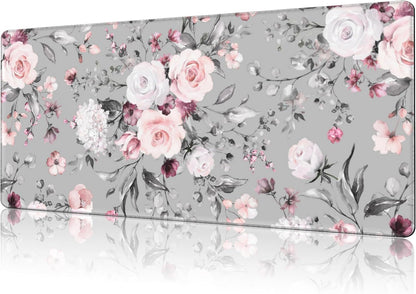 Mouse Pad Large Watercolor Rose Non-Slip Gaming Desk Mat with Stitched Edge Laptop Keyboard Desk Pad for Work Home Gaming (35.4 x 15.7 Inches)
