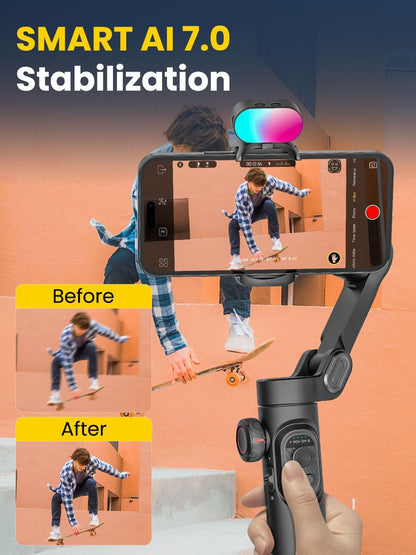 Smartphone Gimbal Stabilizer for iPhone 15 Pro Max Android Phone with Extension Rod 3-Axis Phone Gimbal Stabilizer with Follow Focus for Vlogging TikTok YouTube(Smart XE Combo1)