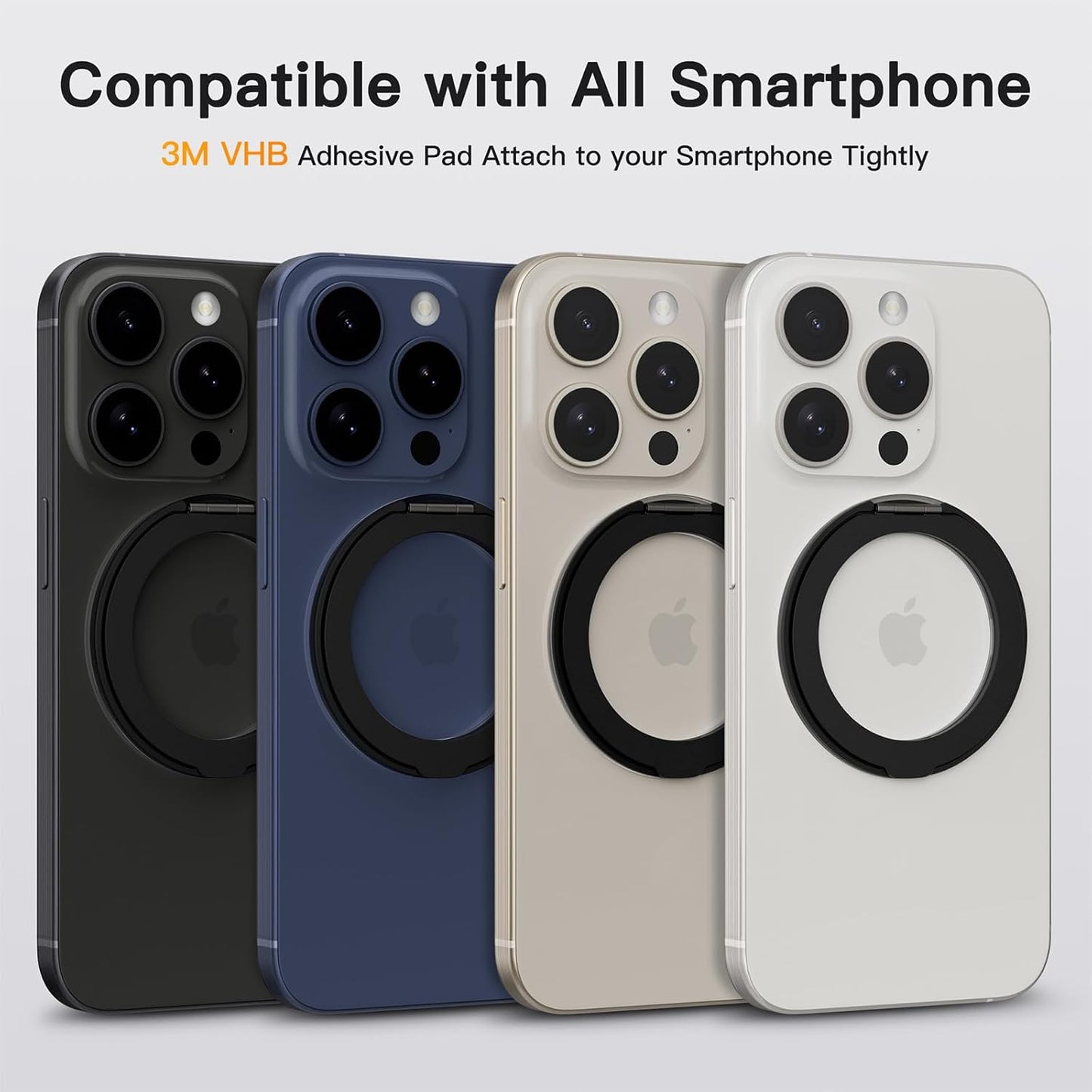 COOLQO 4Pcs 360 Spin Cell Grip Ring Phone Stand [Upgrade Gear Hinge Stress Anxiety Relief] Magnetic Holders for Your car Accessories Desk Mount Compatible with iPhone All Smartphones, Black