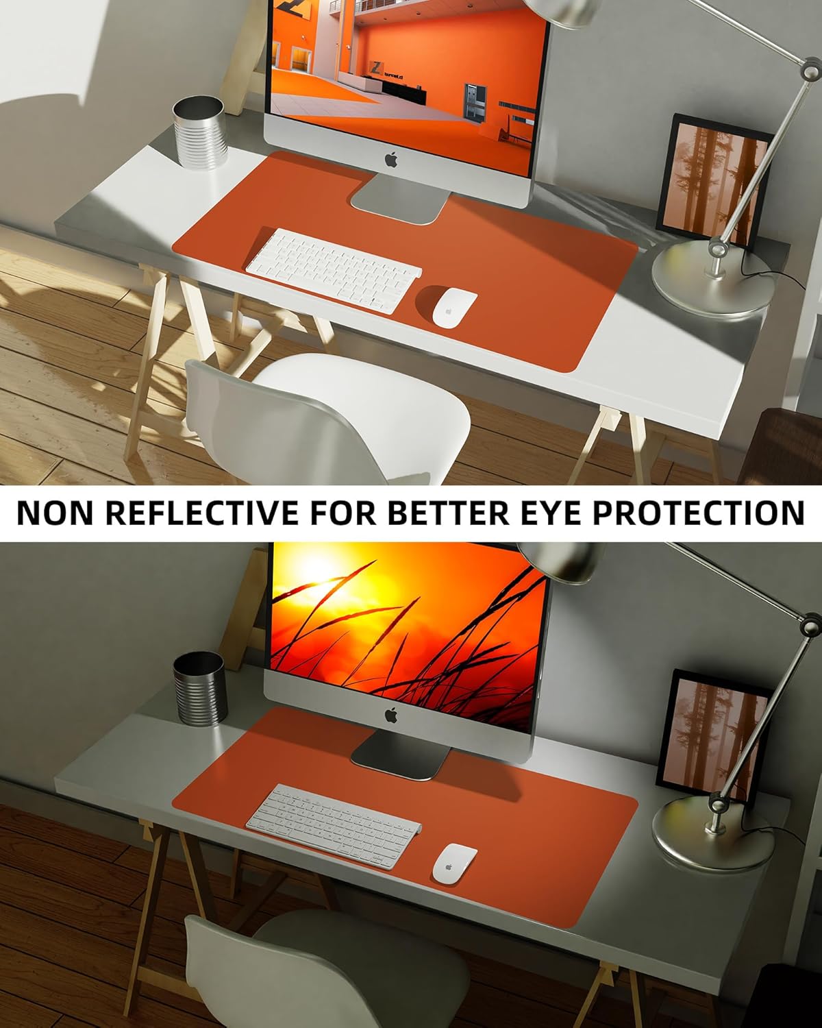 AFIING Leather Desk Pad Protector,Mouse Pad,Office Desk Mat, Non-Slip PU Leather Desk Blotter,Large Desk mat,Waterproof Keyboard mat for Office/Home/Decor (Orange,48"" x 17"")