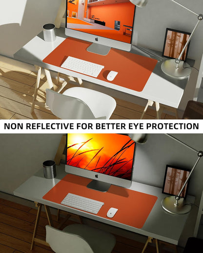 Leather Desk Pad Protector,Mouse Pad,Office Desk Mat, Non-Slip PU Leather Desk Blotter,Large Desk mat,Waterproof Keyboard mat for Office/Home/Decor (Orange,35" x 17")