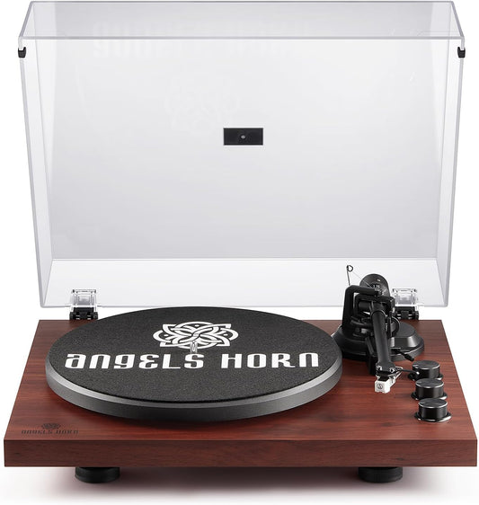 ANGELS HORN Vinyl Record Player Turntable with 2-Speed Belt-Drive, Bluetooth Output, Pitch Control, Built-in Phono Preamp, Adjustable Counterweight, AT-3600L