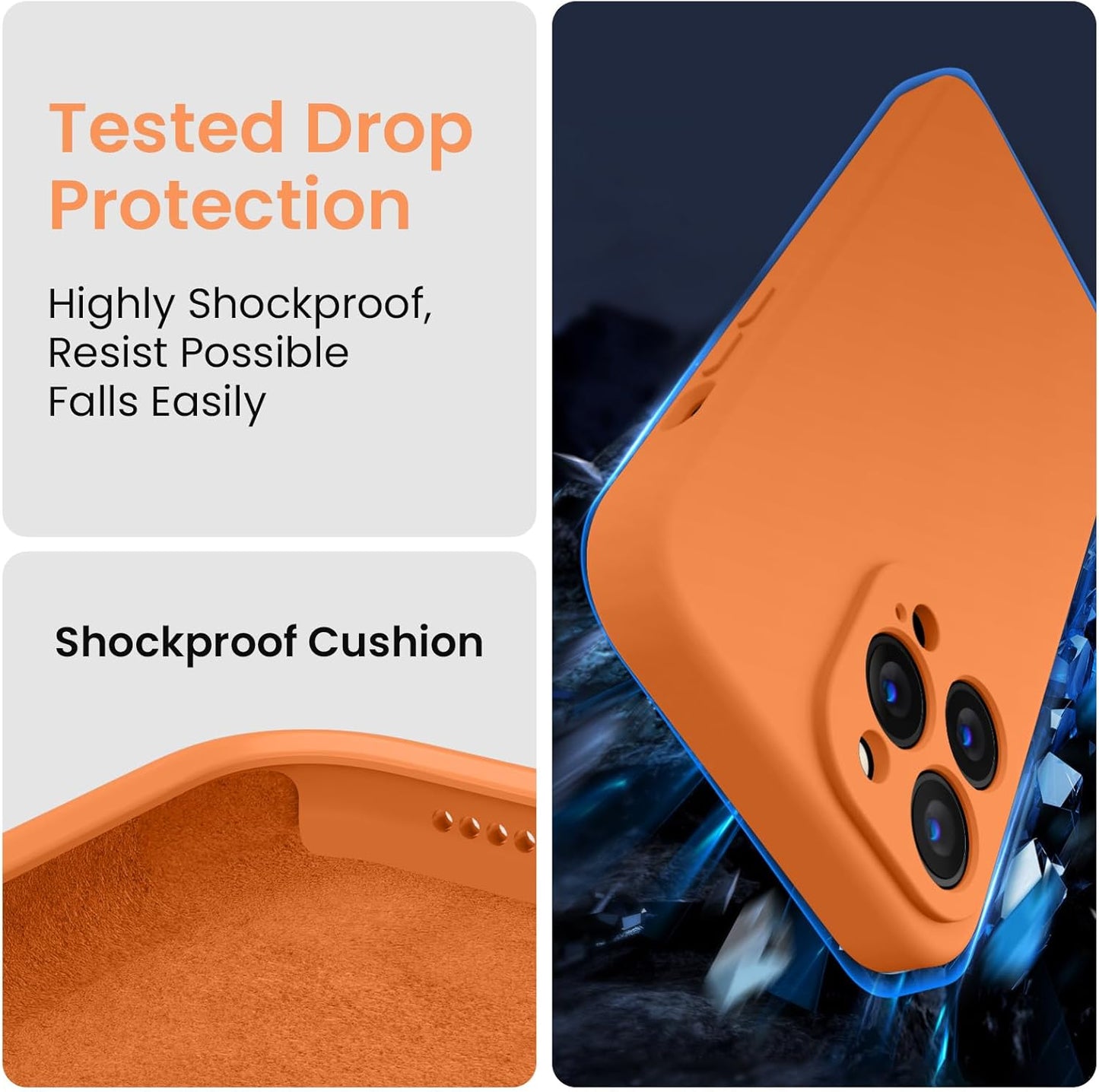 FireNova for iPhone 14 Pro Case, Silicone Upgraded [Camera Protection] Phone Case with [2 Screen Protectors], Soft Anti-Scratch Microfiber Lining Inside, 6.1 inch,Kumquat
