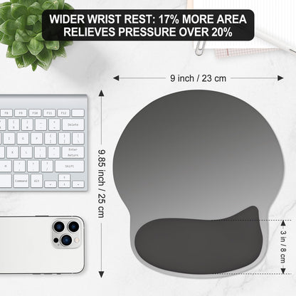 ITNRSIIET Ergonomic Mouse Pad with Wider Memory Foam Wrist Rest +17% - Curved Cushion Reduces Pressure 20%, Pain Relief, Non-Slip, Smooth, Cute Colors, 9.85 x 9 in, Gray Gradient