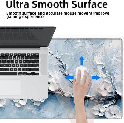 Galdas Gaming Mouse Pad XXL XL Large Long Extended Big Mousepad Non-Slip Rubber Keyboard Mouse Pad with Stitched Edges for Laptop Home Office (31.5x11.8x0.08 Inch) -Snow Floral