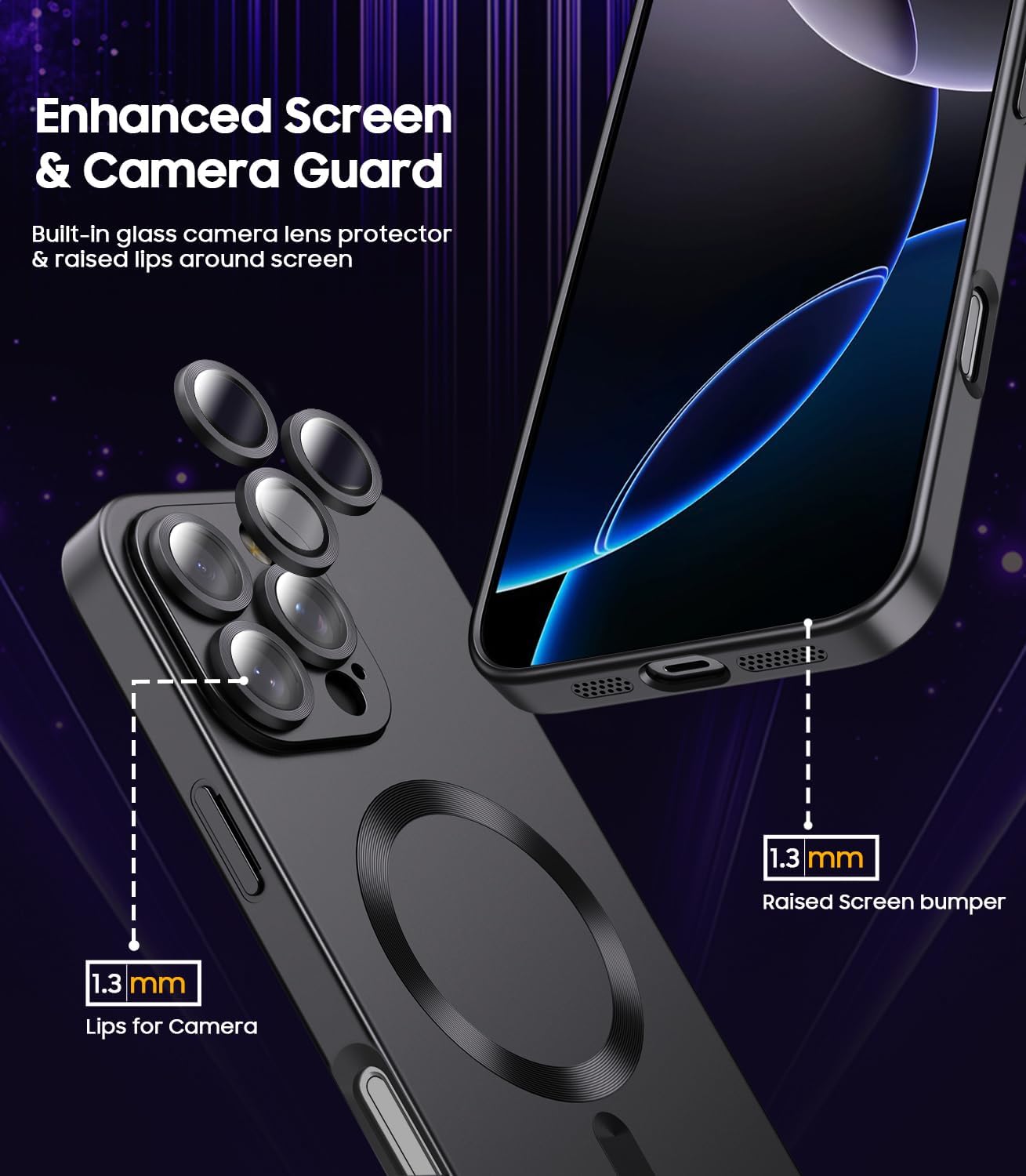 Magnetic for iPhone 16 Pro Max Case [Compatible with MagSafe][Built-in Camera Lens Protector] Slim Soft Silicone Bumper Shockproof Metallic Luster Phone Case (Black)