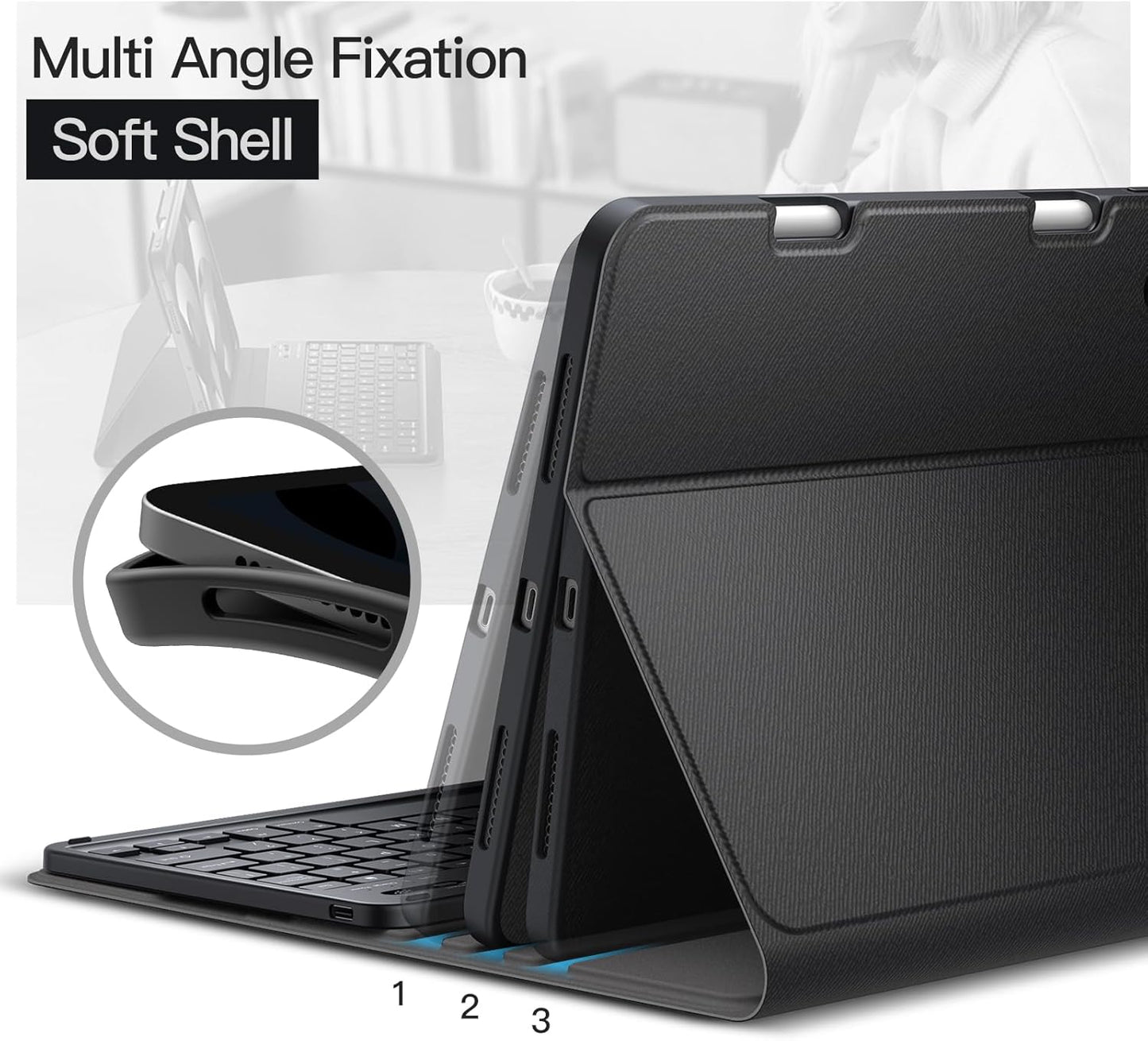 JETech Keyboard Case for iPad Air 11-Inch M3/M2 (2025/2024), iPad Air 5th/4th (10.9-Inch 2022/2020) with Pencil Holder, Magnetic Detachable Bluetooth Keyboard, TPU Back Stand Cover (Black)